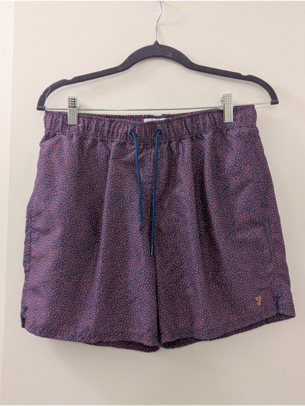 Farah Mens Blue & Red Printed Recycled Fabric Swim Shorts Size Medium